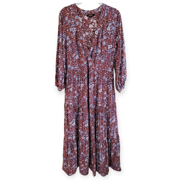 Madewell XS Woodland Floral Challis Dress brown blue purple EUC - Picture 7 of 14